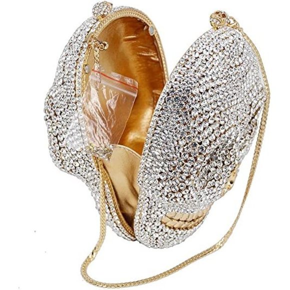 NWT Sparkling Bling Crystal Rhinestone Skull Clutch Purse Silver Gold +G… - Picture 6 of 11